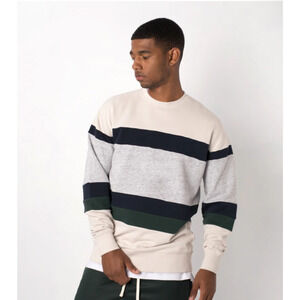 Zanerobe Revolve Panel Rugger Crew Sweatshirt Shell Beige Terry Stripe XL NEW